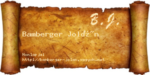 Bamberger Jolán névjegykártya